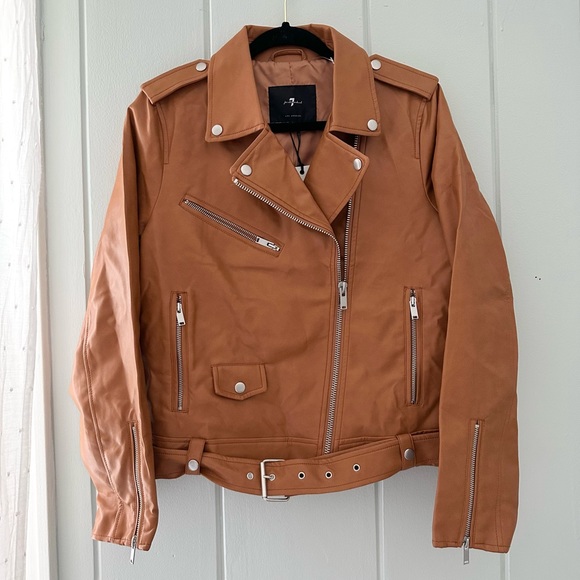 NWT 7 for All Mankind Vegan Leather Jacket / Tan / Medium